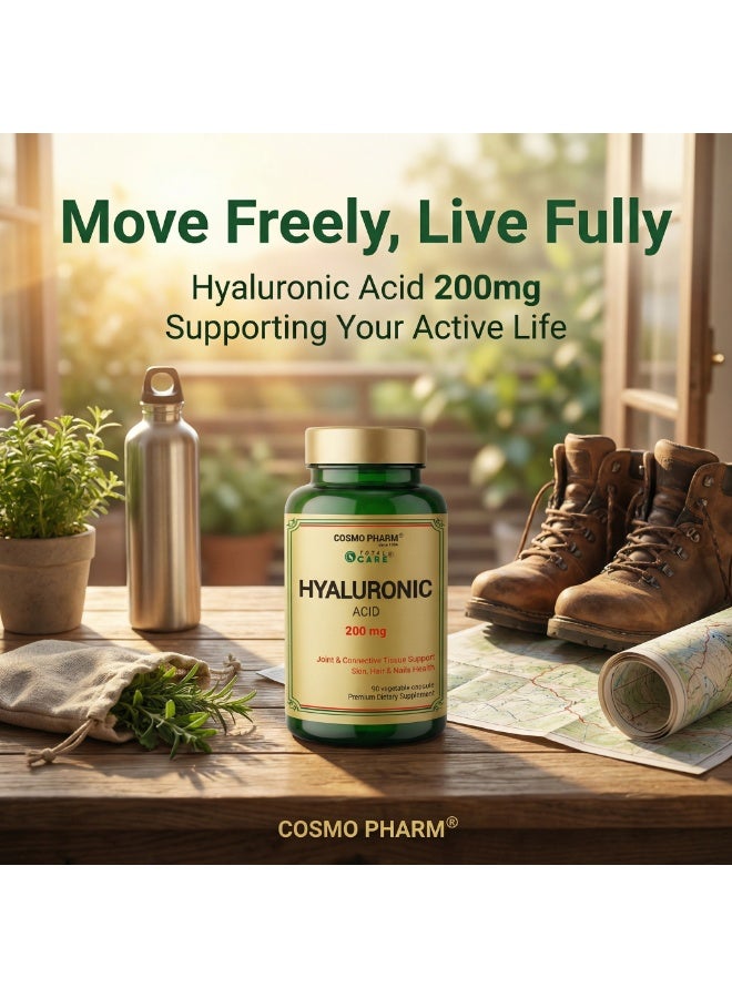Cosmo Pharm Hyaluronic Acid 200mg | Supports Skin, Hair, Nails & Joints | 90 Vegetable Capsules - Image 3
