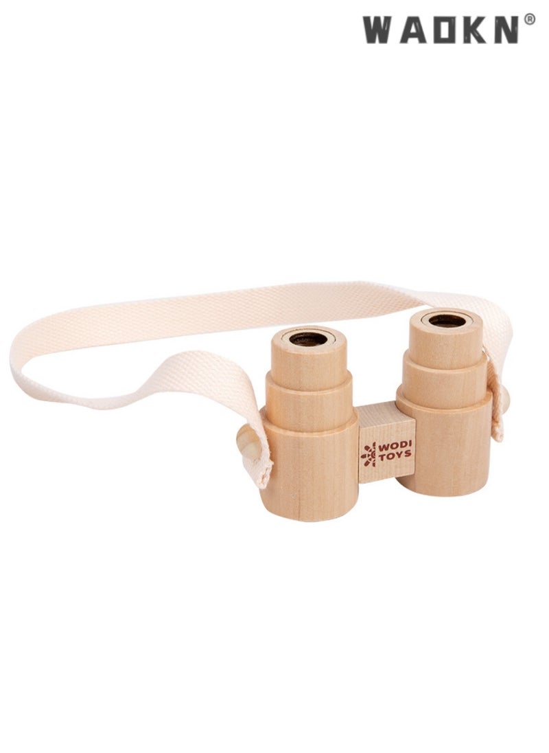 WAOKN Children's Fun Wooden Mini Magnifying Glass & Portable Binoculars for Outdoor Exploration, Science Education & Enlightenment Toy（Original wood version）  - Image 1