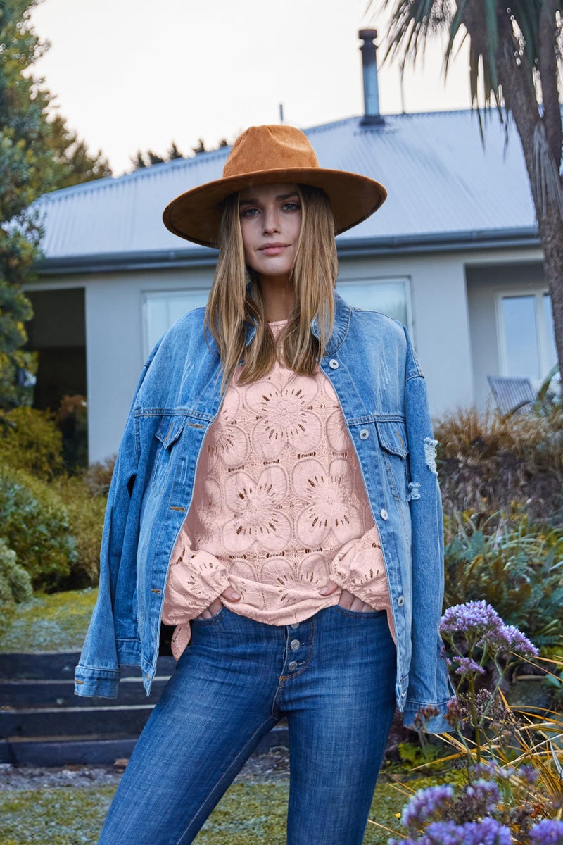OFEEFAN Long Sleeve Shirts for Women Crochet Lace Tops Dressy Casual Blouses Spring Outfits Summer Fashion 2026 Going Out Trendy Womens Clothes Light Pink L - Image 5