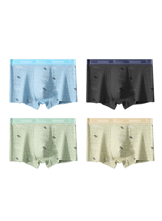 Yiershuang Men's Underwear, Pure Cotton Boxer Briefs, 7a Antibacterial Crotch, Trendy Comfortable Breathable, Large Size Loose Four-corner Shorts, 4-pack