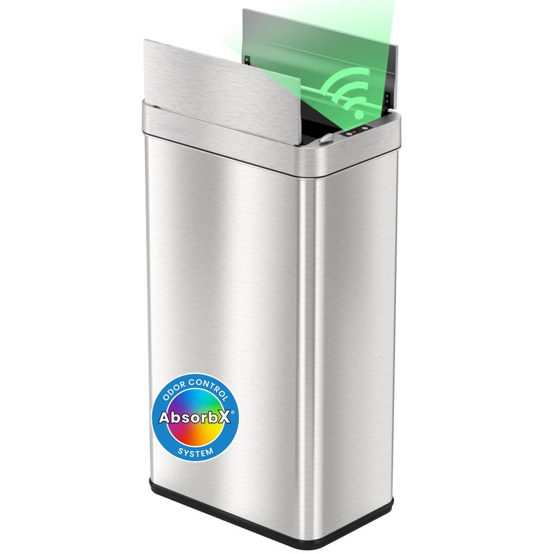 iTouchless 18 Gallon Wings Open Kitchen Trash Can with Lid and Odor Filter, Dog Proof Lid Lock 68 Liter Slim Stainless Steel Garbage Bin Home Office Bedroom Living Room Large Capacity Wastebasket - Image 1