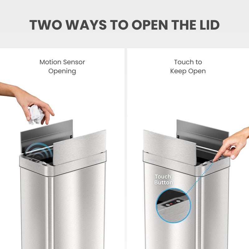 iTouchless 18 Gallon Wings Open Kitchen Trash Can with Lid and Odor Filter, Dog Proof Lid Lock 68 Liter Slim Stainless Steel Garbage Bin Home Office Bedroom Living Room Large Capacity Wastebasket - Image 3