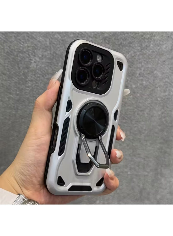 Temu 2-in-1 Shockproof and Drop-Proof Hybrid Phone Case with 360° Ring Holder for iPhone 16 Pro Max - Premium Dual-Layer Thick Anti-Slip Back Cover