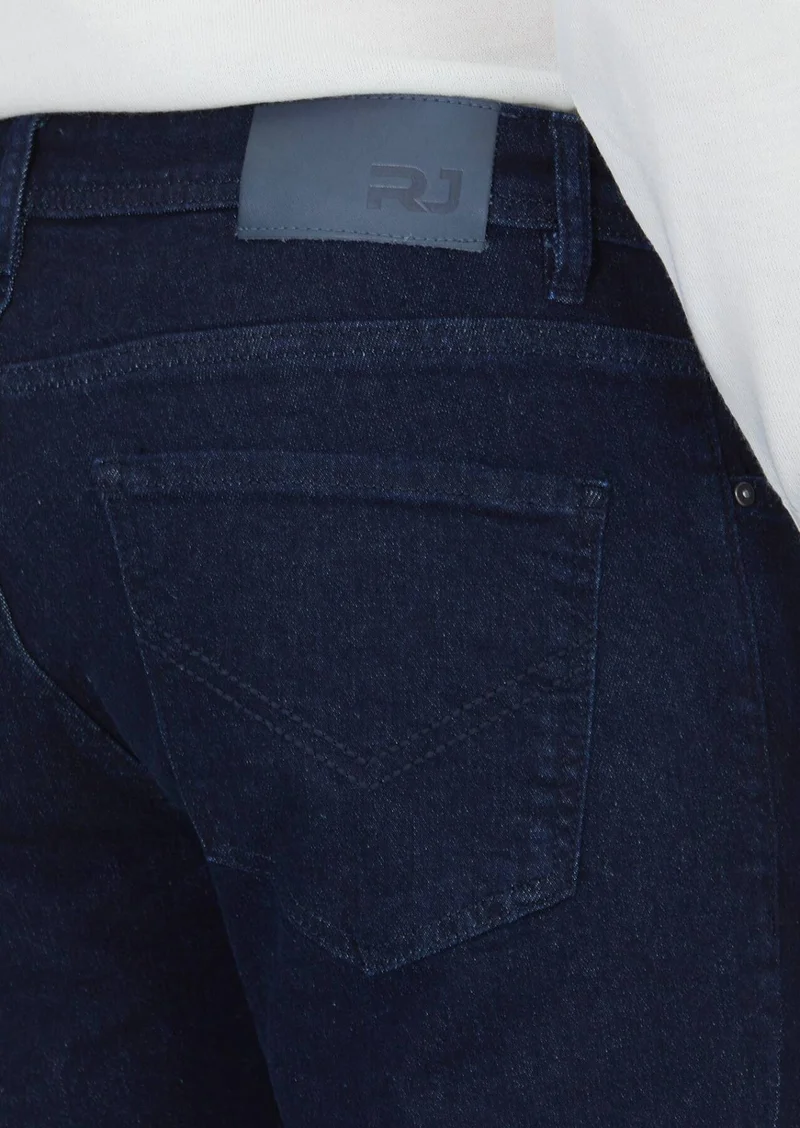 RAMSEY Navy Blue Slim Fit Denim Cotton Blended Trousers