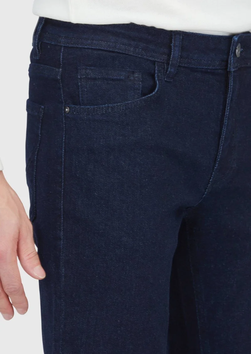 RAMSEY Navy Blue Slim Fit Denim Cotton Blended Trousers