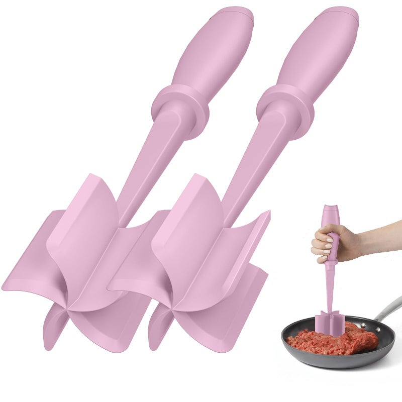 PGYARD 2 Pcs Meat Chopper, Hamburger Grinder, Premium Heat Resistant Smasher for Ground Beef, Burger Grinder Nylon Potato Mix Tool-Pink - Image 1