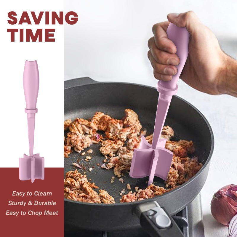 PGYARD 2 Pcs Meat Chopper, Hamburger Grinder, Premium Heat Resistant Smasher for Ground Beef, Burger Grinder Nylon Potato Mix Tool-Pink - Image 4