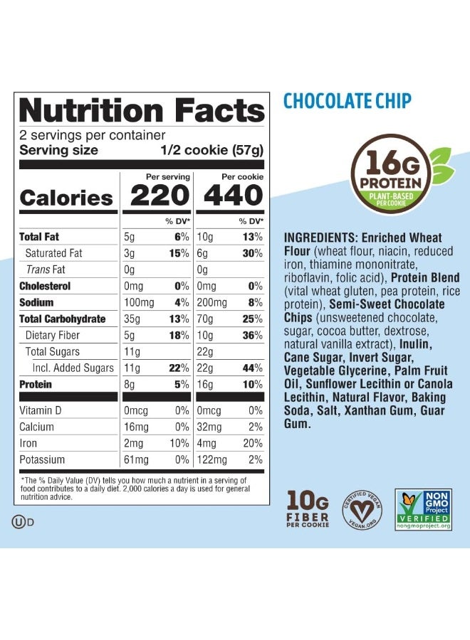 LENNY & LARRY'S كوكيز ليني ولاري الكاملة، رقائق الشوكولاتة، مخبوزة بشكل ناعم، 16 جرام بروتين نباتي، نباتية، غير معدلة وراثيًا، 4 أونصات (عبوة من 12) - Image 3