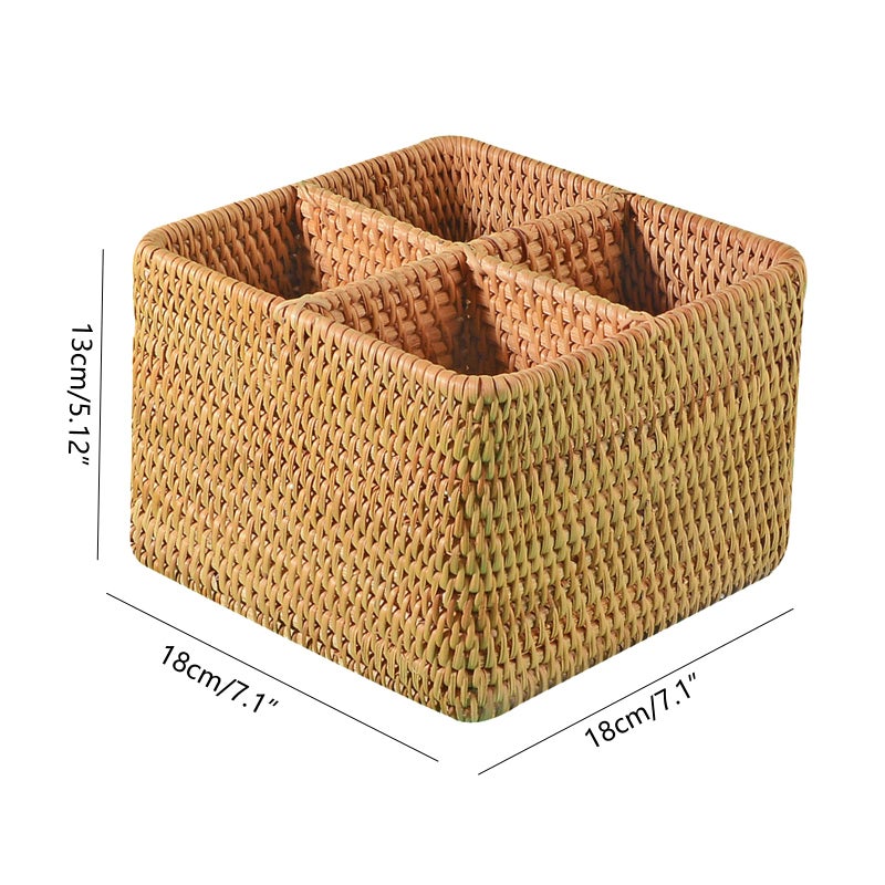 i-Lan Rattan Basket Divider, 12 Inch Divided Tray with 3' Deep Wall, Decorative Wicker Serving Basket for Fruit, Snacks, Catch All Dish - Image 2