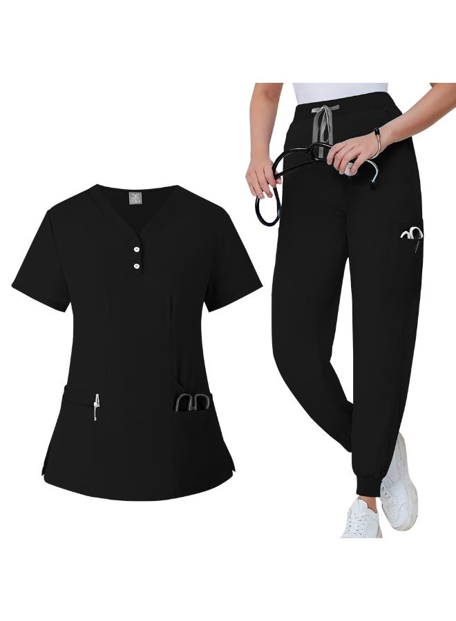 NIBEMINENT Scrubs Medical Uniform Short Sleeve Tops+Pants Nursing Uniform Women Pet Shop Doctor Hospital Clinic Surgery Workwear Scrub Sets - Image 1
