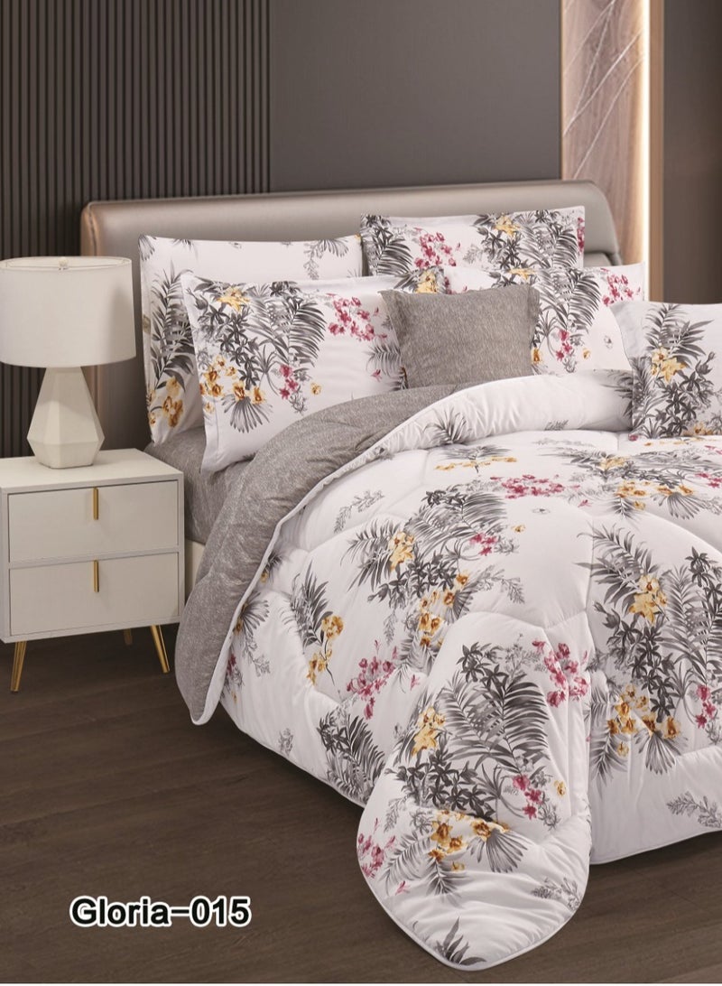 أورز طقم لحاف سرير بنقشة الزهور وجهين من هورس بقماش متين وناعم 8  قطع مقاس كنج - Image 2