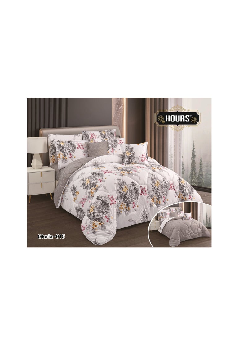 أورز طقم لحاف سرير بنقشة الزهور وجهين من هورس بقماش متين وناعم 8  قطع مقاس كنج - Image 1