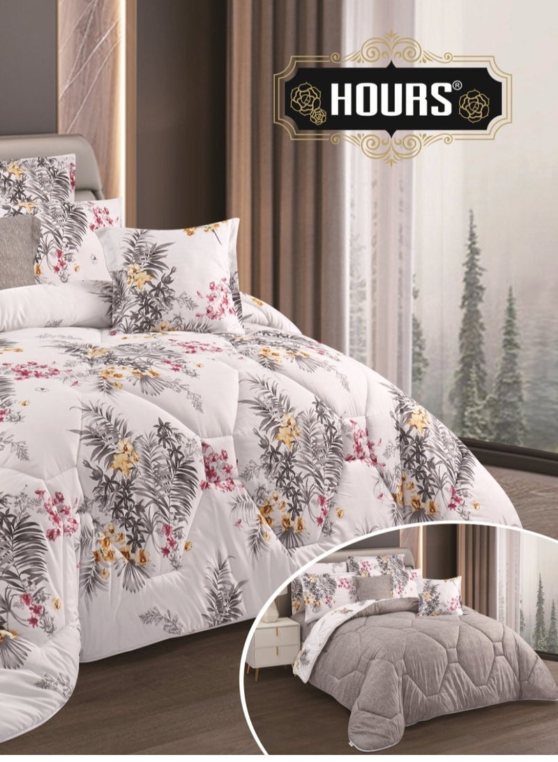 أورز طقم لحاف سرير بنقشة الزهور وجهين من هورس بقماش متين وناعم 8  قطع مقاس كنج - Image 3