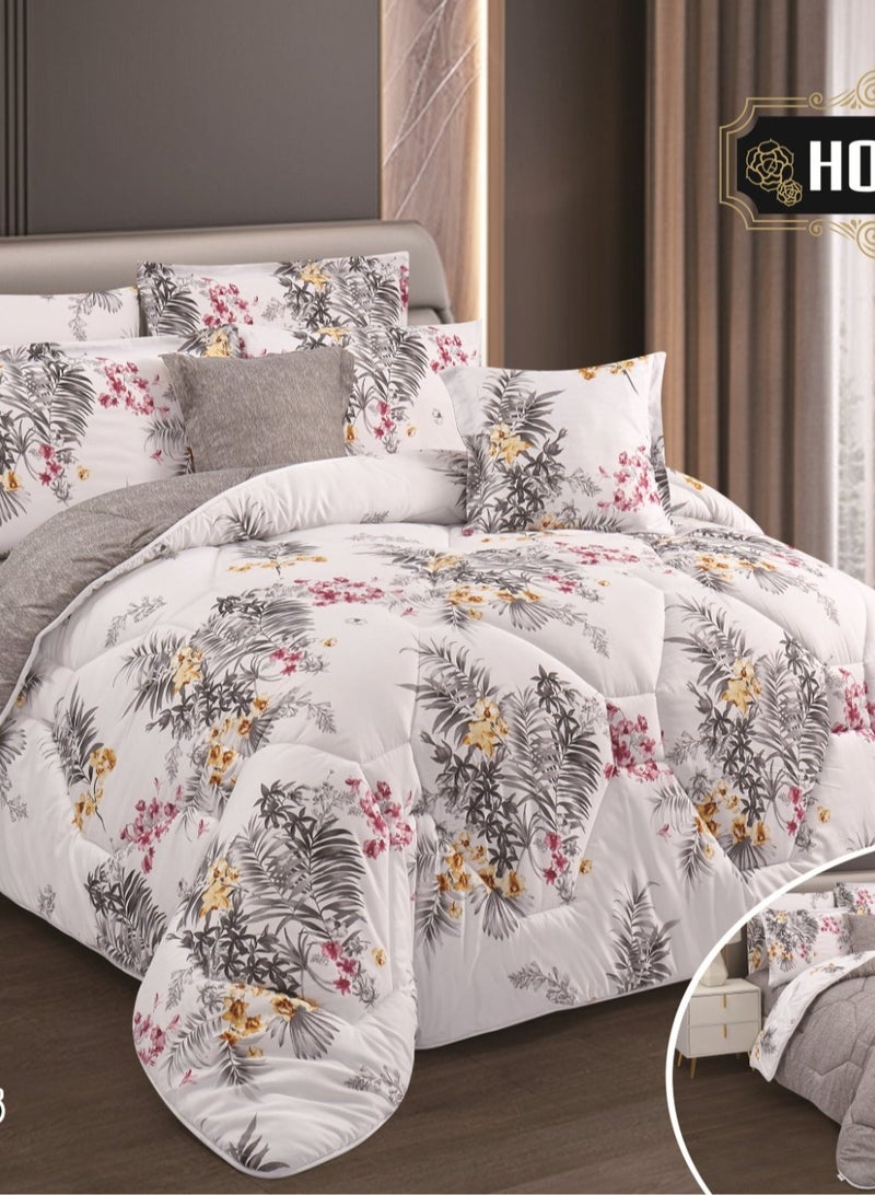 أورز طقم لحاف سرير بنقشة الزهور وجهين من هورس بقماش متين وناعم 8  قطع مقاس كنج - Image 4