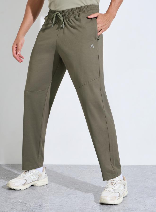 Styli Olive Solid Pocket Details Mid-Rise Activewear Track Pants - Image 1