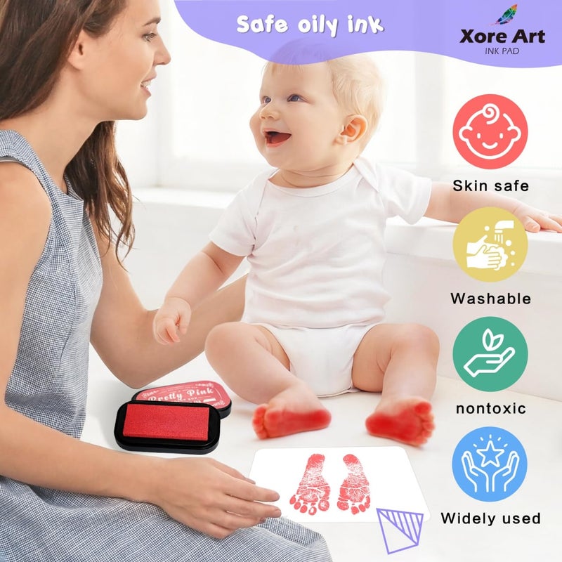 XoreArt Large Oil Ink Pads for Kids Washable Craft Ink Stamp Pads,12 Color DIY Clear Embossing Ink Pad for Clothes,Baby Footprint Handprint,Rubber Stamps, Paper, Scrapbooking,Best Gift for Kids and Adult - Image 4