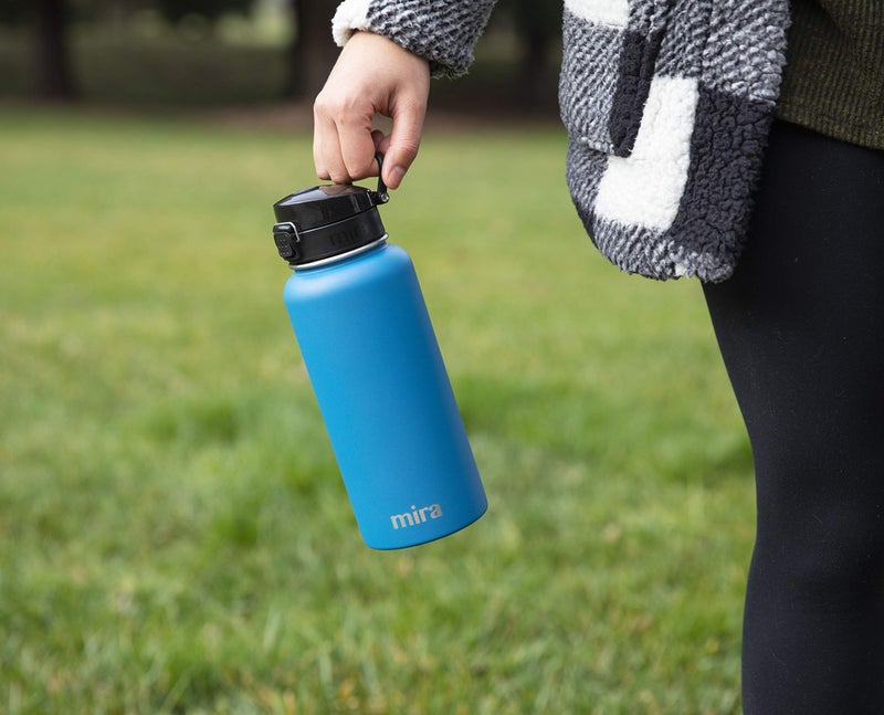 MIRA 32 oz Insulated Water Bottle - Stainless Steel Thermo with One-Touch Quick-Open Spout - Double Wall Hot & Cold (24Hr Cold/12Hr Hot) - Hawaiian Blue - Image 3