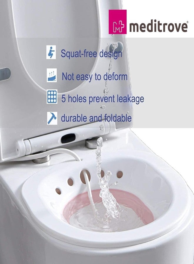 MEDITROVE Sitz Bath for Hemorrhoids and Postpartum Care | Deep Foldable Sitz Bath Basin for Toilet Seat | Perineal Care Tub for Men & Women | Comfortable, Hygienic, Easy to Clean Sitz Bath Bowl with Water Hose (Pink) - Image 2