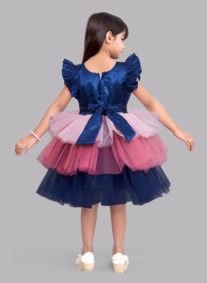 PinkChick Colourblocked Layered Satin Dress for Girls - Image 5
