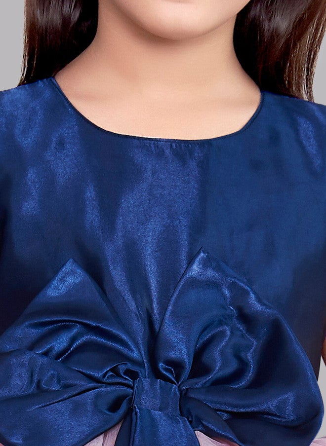 PinkChick Colourblocked Layered Satin Dress for Girls - Image 2