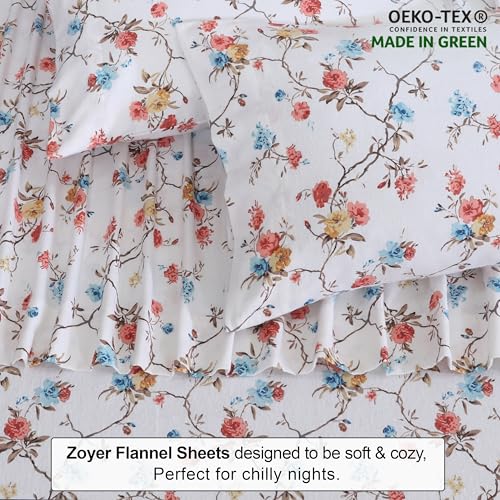 ZOYER Flannel Sheets Queen Size - 100% Cotton Double Brushed Bed Sheets, Deep Pockets 16 Inches Queen Sheet Set, All Seasons Breathable & Extra Soft - Warm & Cozy, 4 Piece, French Garden - Image 4