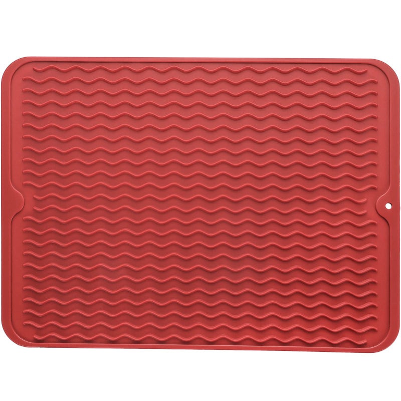 MicoYang Silicone Dish Drying Mat for Multiple UsageEasy cleanEcofriendlyHeatresistant Silicone Mat for Kitchen Counter or SinkRefrigerator or Drawer liner Red L 16 inches x 12 inches