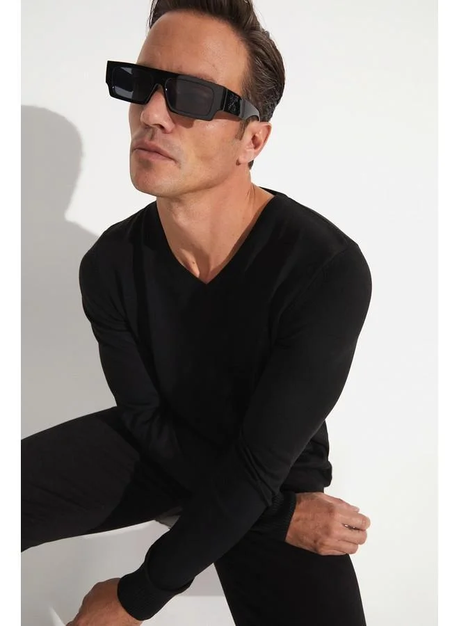 JUNE June Men V-Neck Knitwear Sweater Black