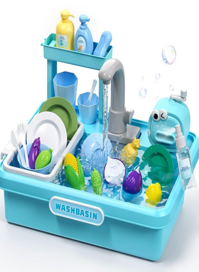 MEWOCHEE Play Sink with Running Water,Kitchen Play Sink Toys for Boys,Upgraded Real Faucet and Play Dishes,Pretend Role Play Toys for Girls Boys,Birthday Gifts for Kids 3-5,Practice Cleaning - Image 1