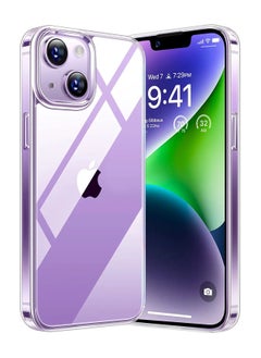 حافظة شفافة مصممة لهاتف iPhone 14 Plus/ iPhone 15 Plus [لا تصفر أبدًا] [درجة عسكرية مضادة للسقوط] غطاء خلفي صلب من البولي كربونات مرن مقاوم للصدمات غطاء هاتف نحيف واقٍ مقاس 6.7 بوصة، شفاف