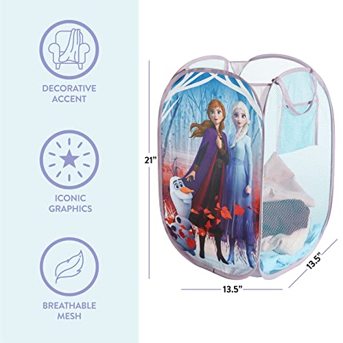 Idea Nuova Frozen 2 Pop-Up Hamper for Kids,Laundry Hamper with Anna & Elsa Design, Durable Mesh Fabric & Carry Handles, 21”H x 13.5”W, Collapsible Storage for Bedroom or Playroom - Image 3