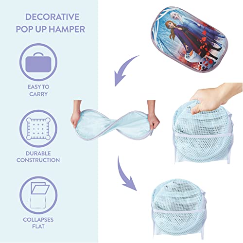 Idea Nuova Frozen 2 Pop-Up Hamper for Kids,Laundry Hamper with Anna & Elsa Design, Durable Mesh Fabric & Carry Handles, 21”H x 13.5”W, Collapsible Storage for Bedroom or Playroom - Image 2