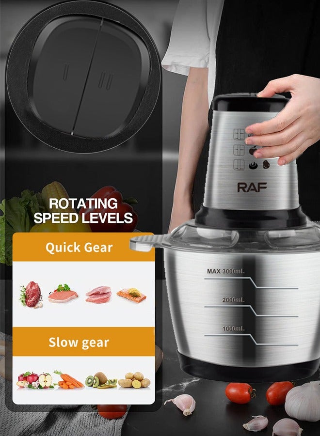 آر إيه أف مفرمة لحم كهربائية ، 2 سرعات ، مفرمة طعام ، 3.0 لتر ، 1000 واط ، 4 شفرات من الفولاذ المقاوم للصدأ ، مفرمة من الفولاذ المقاوم للصدأ للمطبخ ، الخضار ، البصل ، الثوم ، السلطة ، أغذية الأطفال ، الفاكهة ، المكسرات ، ر. 7031 - Image 2