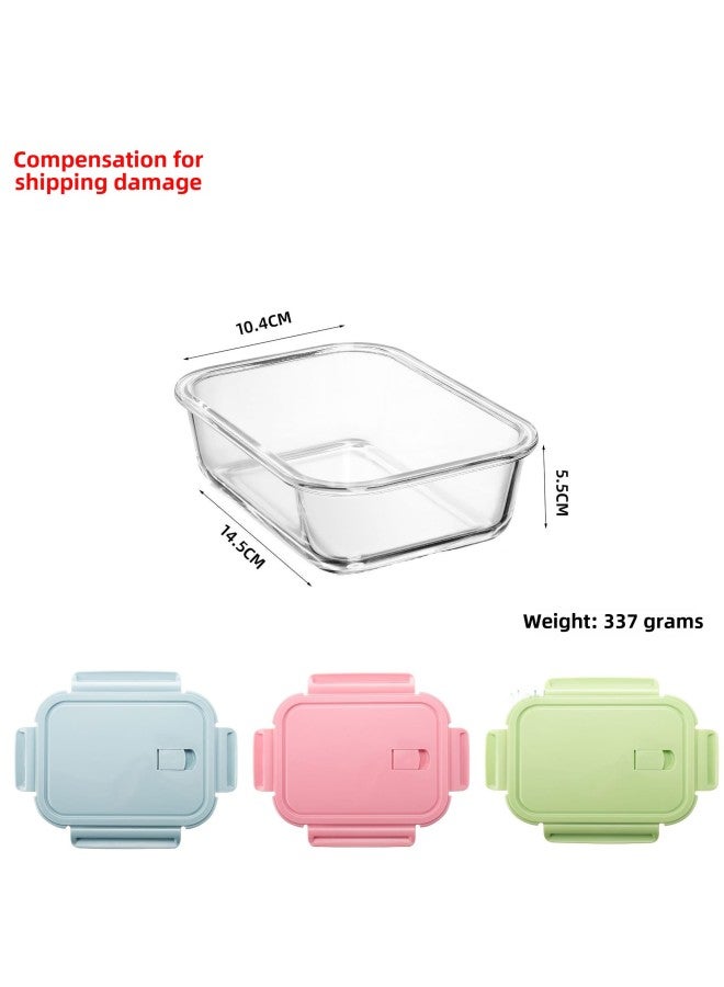 Glass Lunch Box Can Be Heated By Microwave Oven. Special Office Worker Packing With Lid, Lunch Bowl, Separate Lunch Box, Fresh-keeping Box-Specifications:Rectangular 410ml-Color:Sakura Powder  - Image 1