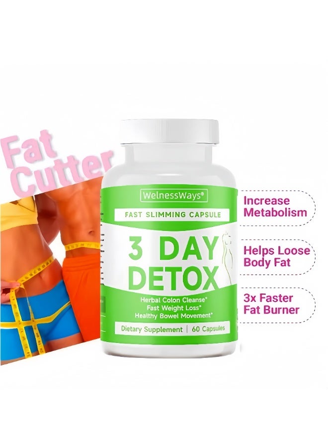 WelnessWays 3 Day Detox Fast Slimming Capsules | Herbal Colon Cleanse for Healthy Weight Management, Fast Weight Loss & Healthy Bowel Movement, Non-GMO, 60 Capsules | Dietary Supplement for Men & Women - Image 3