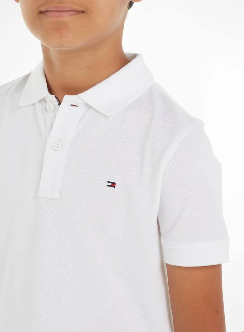 TOMMY HILFIGER Boys' Essential Flag Embroidery Regular Fit Polo -  Pure cotton pique, White