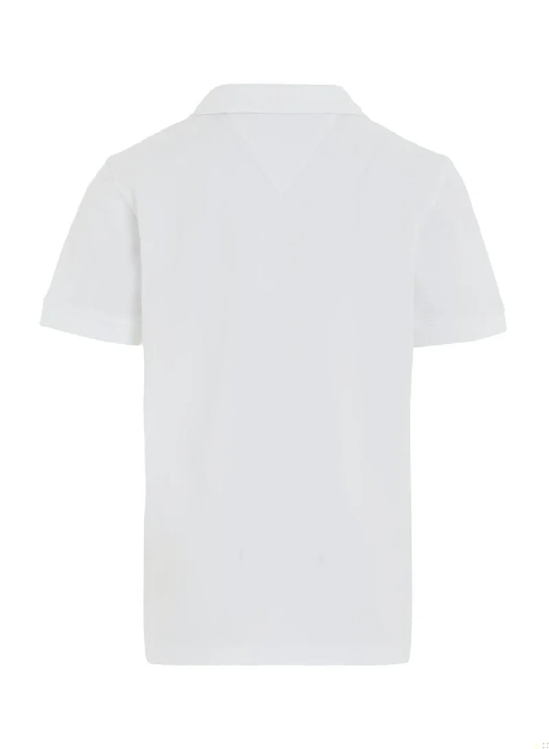 TOMMY HILFIGER Boys' Essential Flag Embroidery Regular Fit Polo -  Pure cotton pique, White