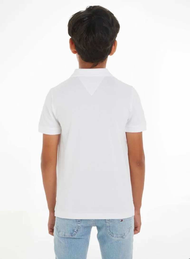 TOMMY HILFIGER Boys' Essential Flag Embroidery Regular Fit Polo -  Pure cotton pique, White