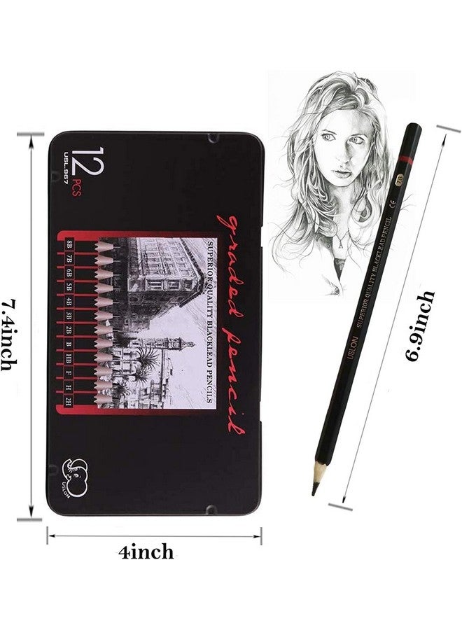 Corslet مجموعة أقلام رسم كورسلت: 12 قطعة قلم رسم B 2B 3B 4B 5B 6B 7B 8B Hb H 2H F في علبة معدنية مع 50 ورقة دفتر رسم A5 - Image 5