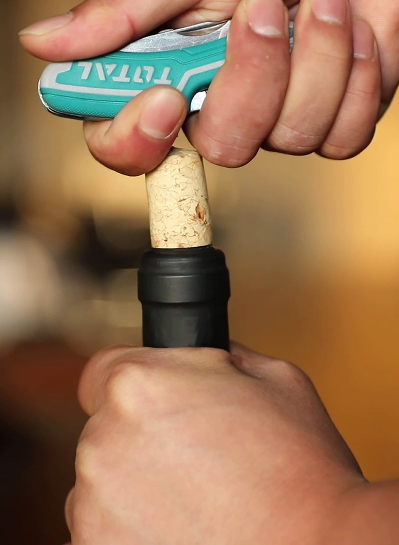 Total 11-in-1 Multi-Tool Pocket Knife, Teal Soft Handle, 95mm Compact Size, with Screwdrivers, Scissors, Bottle Opener, Saw, Leather Punch - Image 5