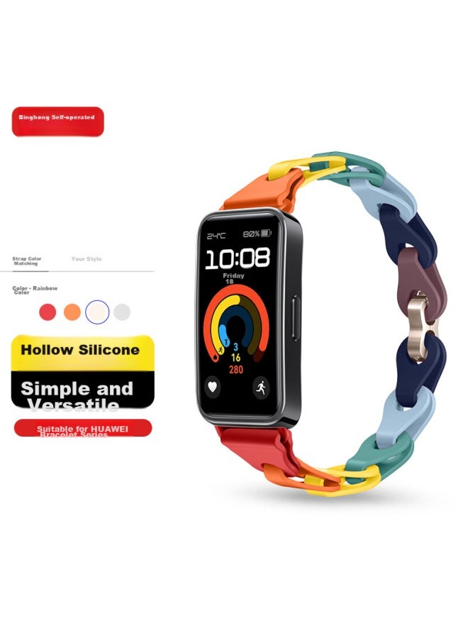 Bing Hong Binghong Compatible With Huawei Band 8/9/10/nfc Version Silicone Strap, Smart Sports Wristband, Fashionable Hollow Wear-resistant Scratch-resistant Clasp For Men And Women - Colorful - Image 1