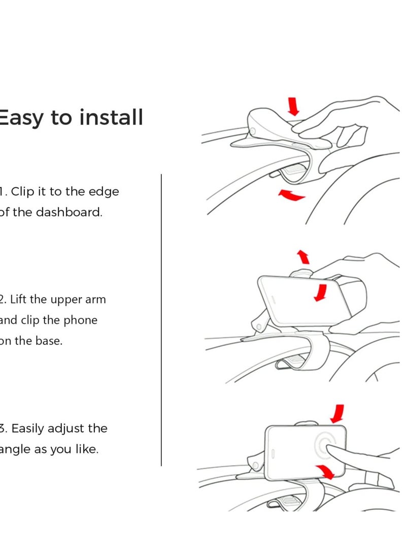 ELTRAZONE Car Phone Clip Holder Dash HUD Mount Clamp Mobile Satnav GPS Cradle for iPhone 13/12 /11 Pro Max XS XR Samsung S20 S10 A71 Huawei P40 Nokia OnePlus Black - Image 5