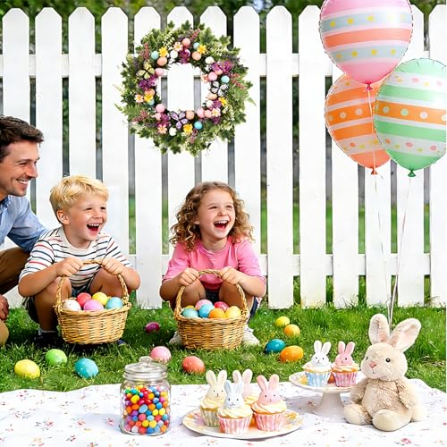 MAINGKAUNG Easter Wreath 22 Inch Easter Wreaths for Front Door with Colorful Egg Yellow Daisy Purple Lavender and Butterflies for Porch Window Farmhouse Party Decoration - Image 5