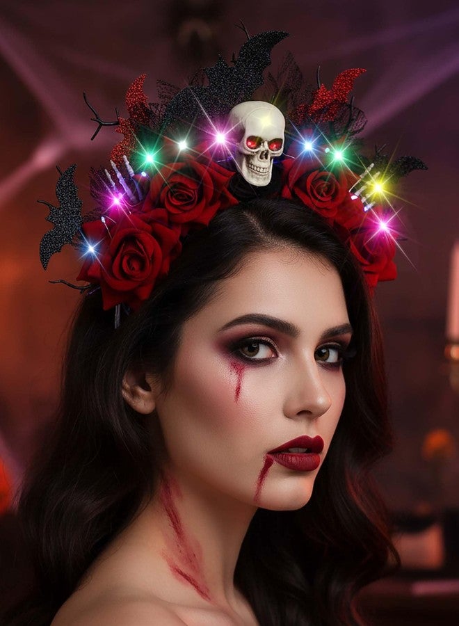 ووي طوق رأس مضيء للهالوين من Woeoe، بتصميم جمجمة وخفاش متوهجة، إكسسوارات شعر تنكرية للنساء - Image 4