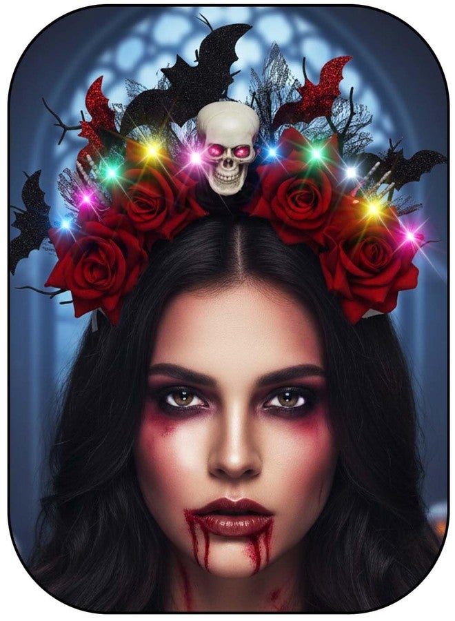 ووي طوق رأس مضيء للهالوين من Woeoe، بتصميم جمجمة وخفاش متوهجة، إكسسوارات شعر تنكرية للنساء - Image 1