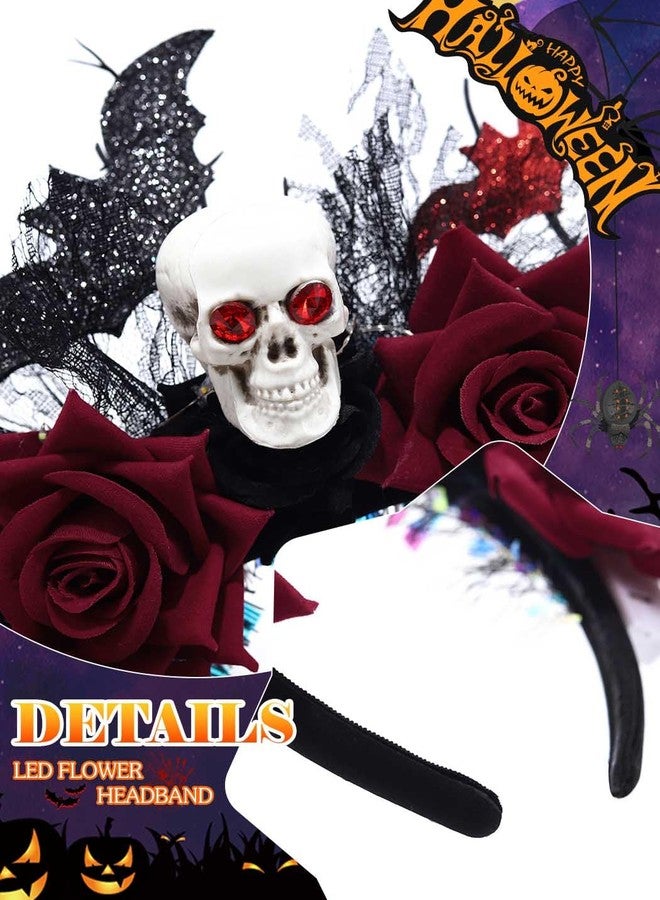 ووي طوق رأس مضيء للهالوين من Woeoe، بتصميم جمجمة وخفاش متوهجة، إكسسوارات شعر تنكرية للنساء - Image 5