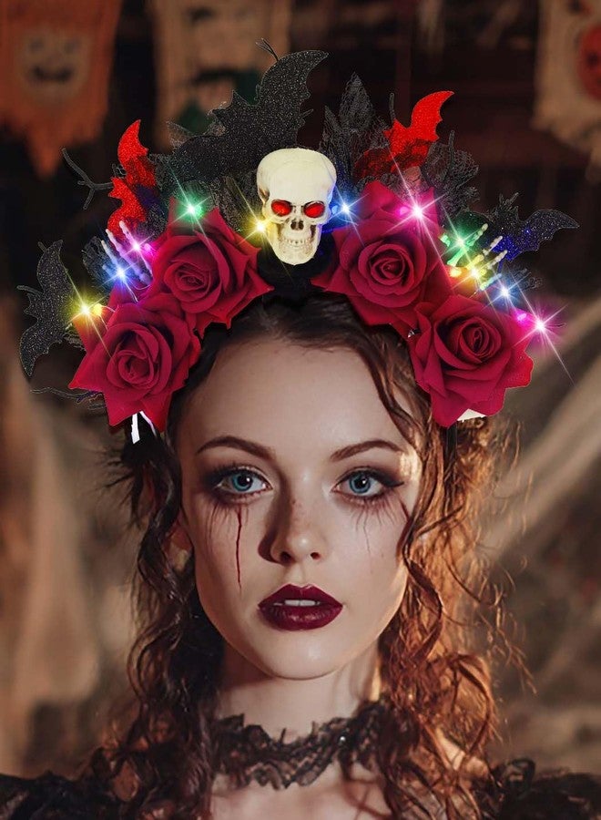 ووي طوق رأس مضيء للهالوين من Woeoe، بتصميم جمجمة وخفاش متوهجة، إكسسوارات شعر تنكرية للنساء - Image 3