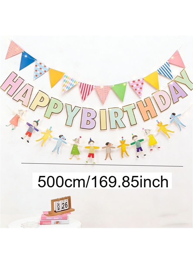 Happy D Birthday decoration banner with lights, 3-piece set, featuring 'Happy Birthday' design and a vibrant balloon banner. Perfect for birthday parties. Length: (500 cm). - Image 3