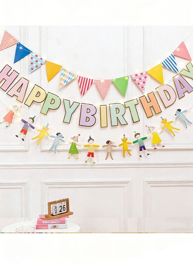 Happy D Birthday decoration banner with lights, 3-piece set, featuring 'Happy Birthday' design and a vibrant balloon banner. Perfect for birthday parties. Length: (500 cm). - Image 2