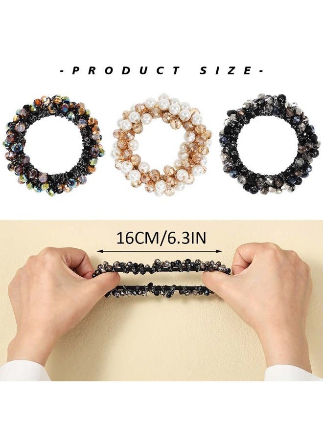 Unicra Pearl Hair Ties Beaded Fancy Elastic Hair Scrunchies Set Fashion Decorative Ponytail Holder Pearls Hair Accessories for Women and Girls 3PCS (Pearl&Rhinestone) - Image 4