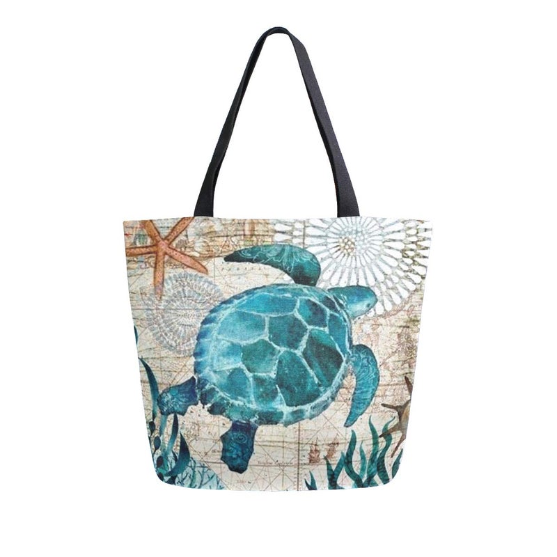 Naanle Ocean Turtle Canvas Tote Bag Large Women Casual Shoulder Bag Handbag  Sea Turtle Reusable Multipurpose Heavy Duty Shopping Grocery Cotton Bag for Outdoors. - Image 2